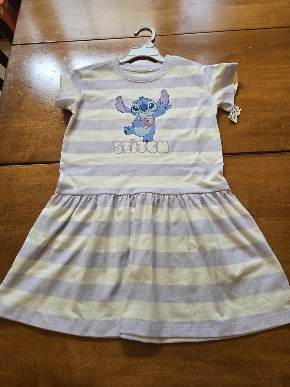 Disney Lavender & Cream Striped Stitch Graphic Dress